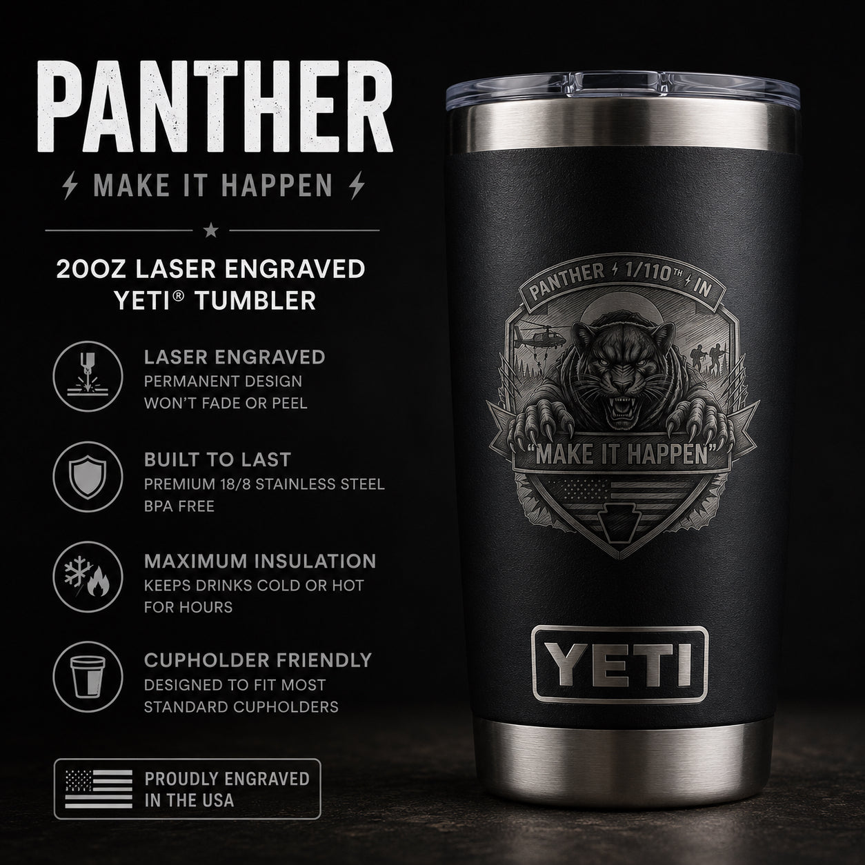 YETI Black 20oz Rambler Tumbler LE