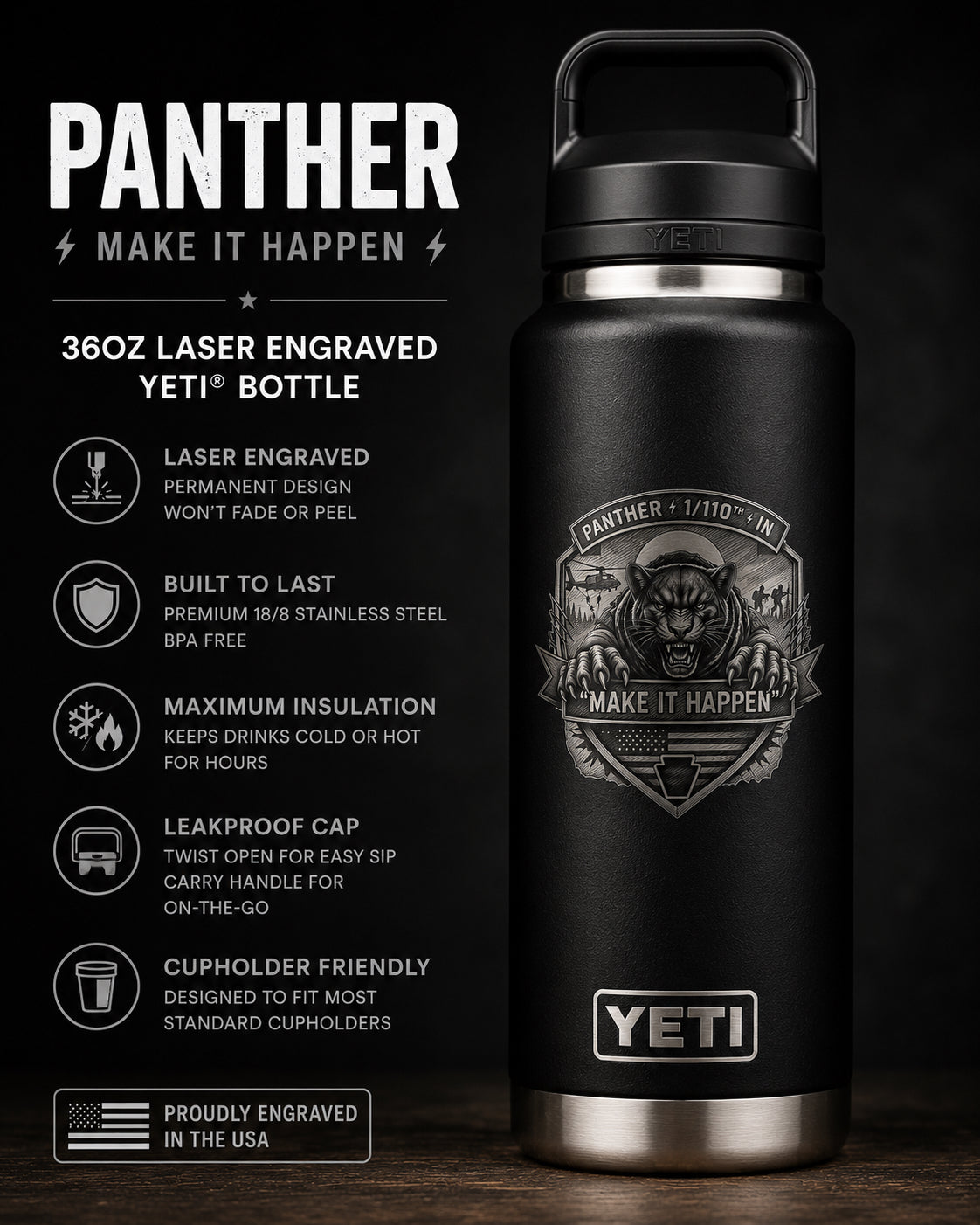 YETI Black 36oz Ramlber Bottle LE
